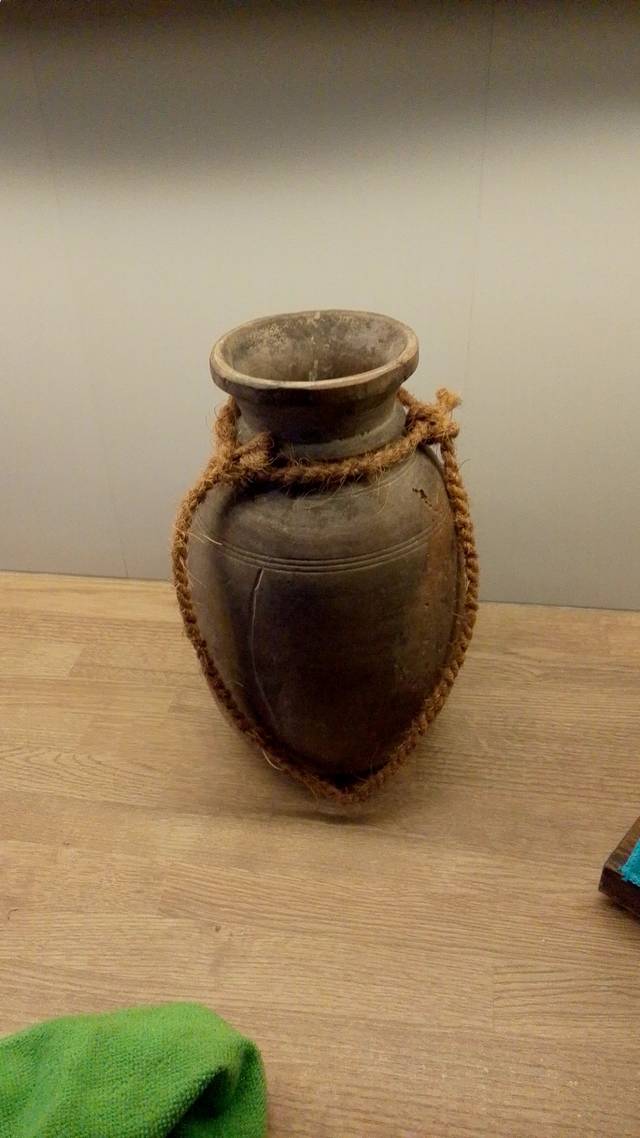 Earthenware Storage / Water Vessel with Coir Rope - ceramics collectible