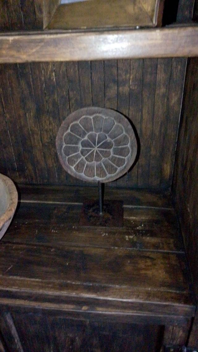 Carved Wood Display Plate on Metal Stand - decorative collectible