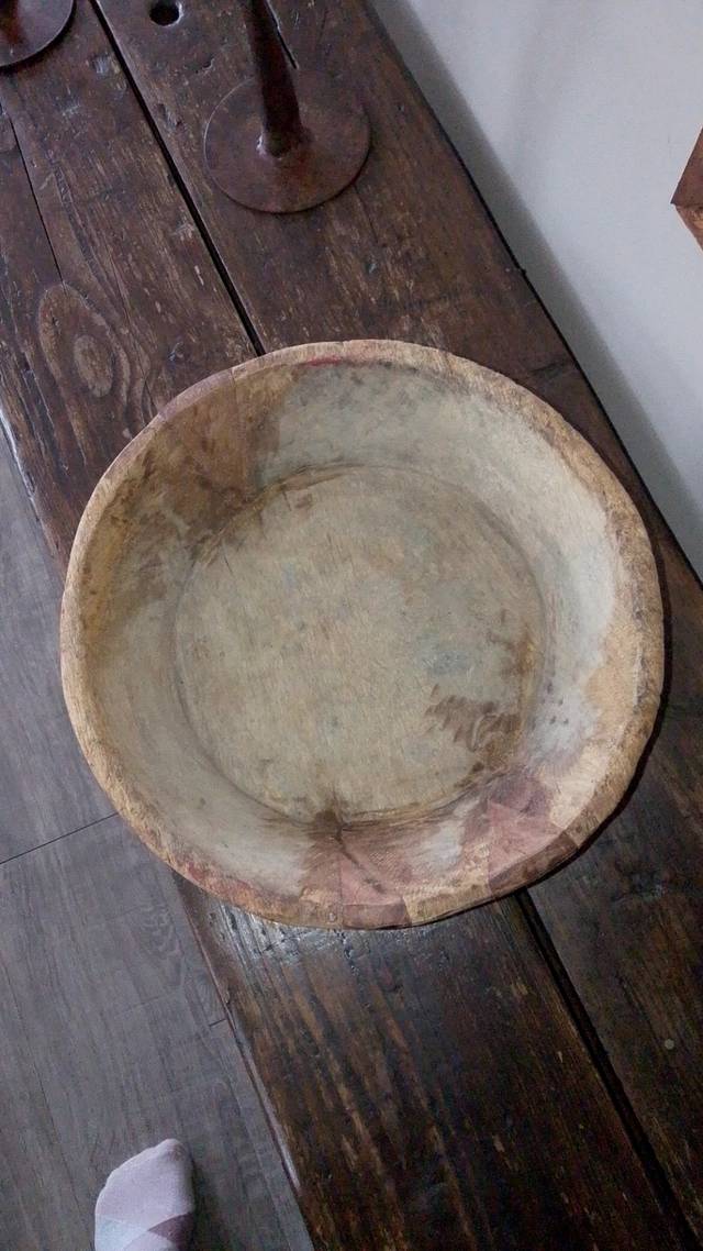 Carved Wooden Dough Bowl - decorative collectible