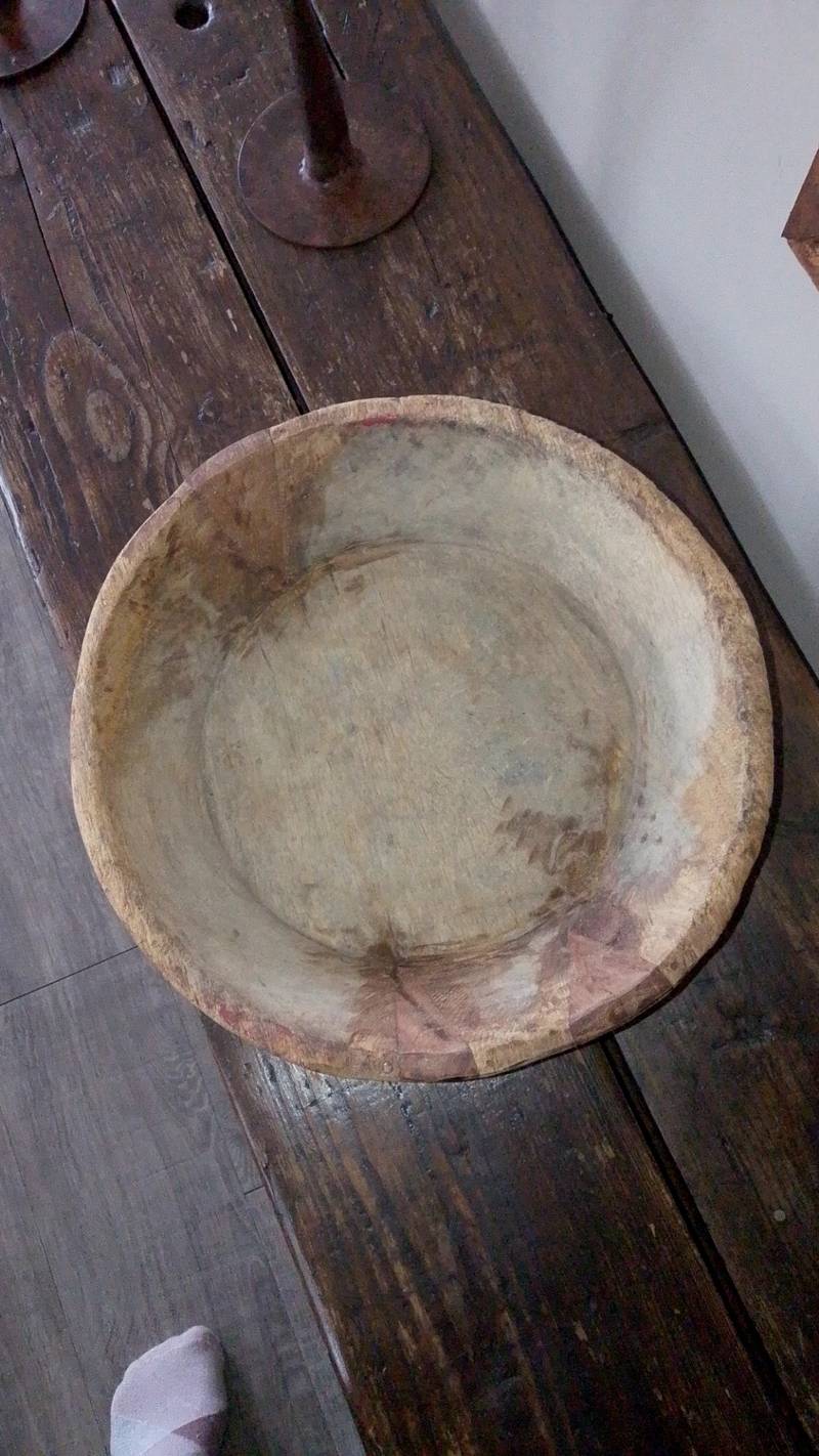 Carved Wooden Dough Bowl - decorative collectible