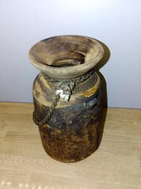 Hand-Carved Wooden Milk Churn or Vessel with Rope - view 2