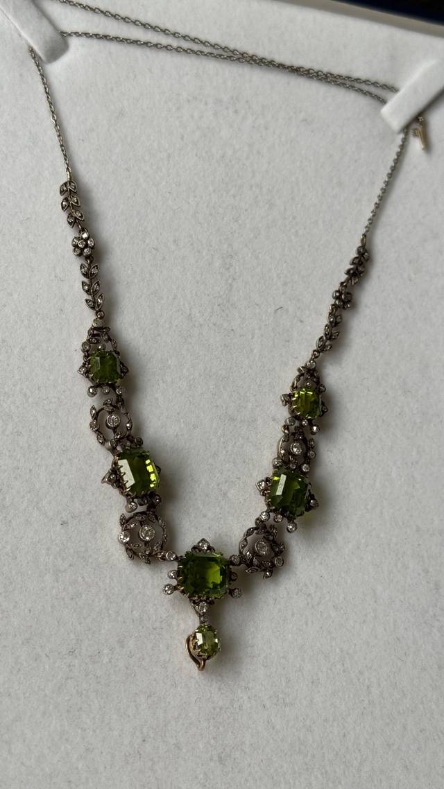 Edwardian Style Peridot and Diamond Festoon Necklace - jewelry collectible