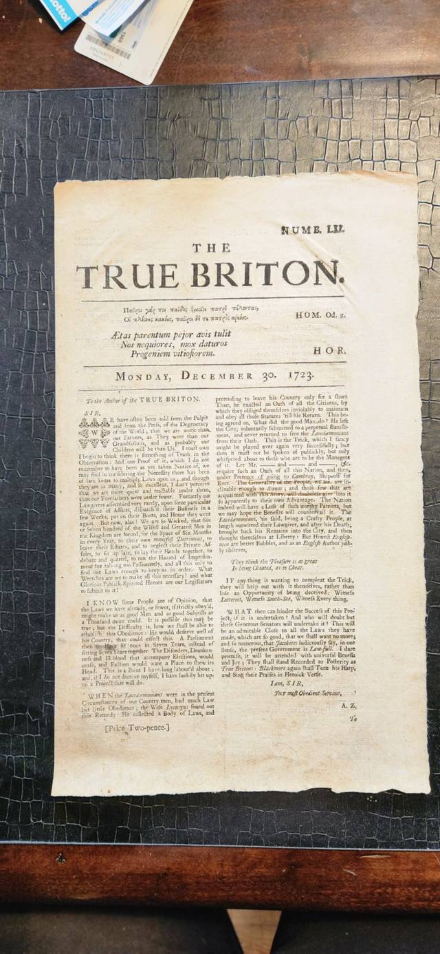 The True Briton, No. LII (December 30, 1723) - books collectible