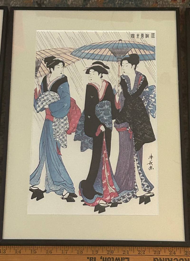 Showa-Era Woodblock Reproduction: Right Panel of 'Sudden Shower at the Mimeguri Shrine' by Torii Kiyonaga - prints collectible