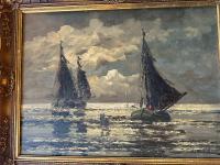 Impasto Seascape Painting of Sailing Vessels - view 3