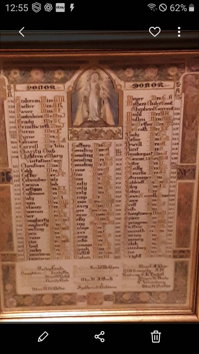 Catholic Donor Recognition Broadside - Early 20th Century Lithograph - relics collectible