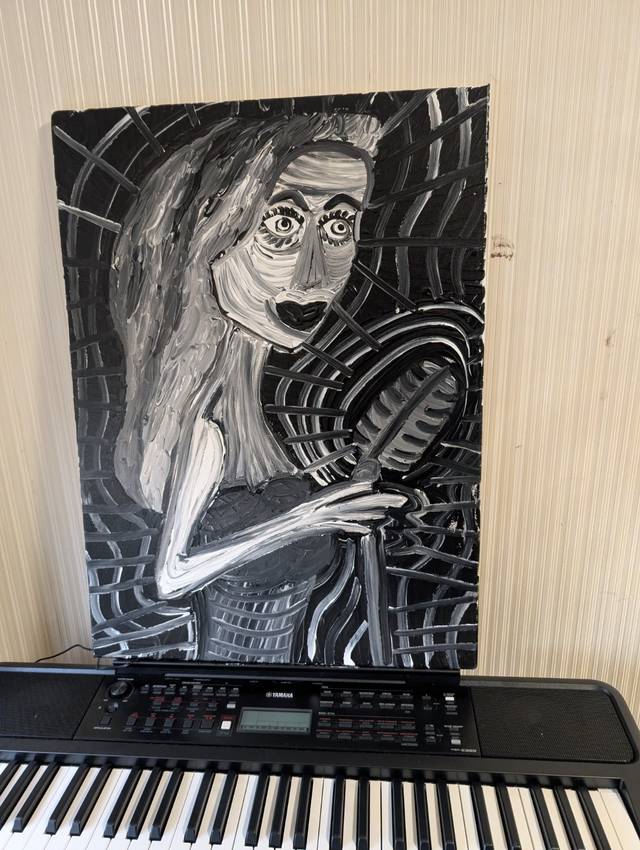 Contemporary Figurative Painting of a Woman with a Microphone - paintings collectible