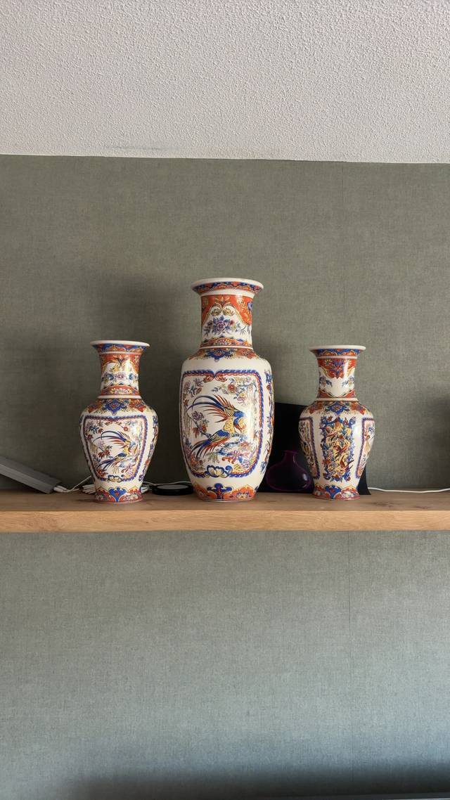J. P. Deervia Imari-style Polychrome Ceramic Garniture Set - ceramics collectible