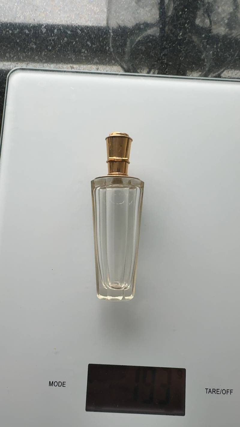 Octagonal Cut Glass Scent Bottle with Gilt Metal Mount - decorative collectible