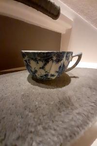 Blue and White Transferware Teacup - 'Bamboo' or Aesthetic Movement Motif, c.1880-1920 - view 2