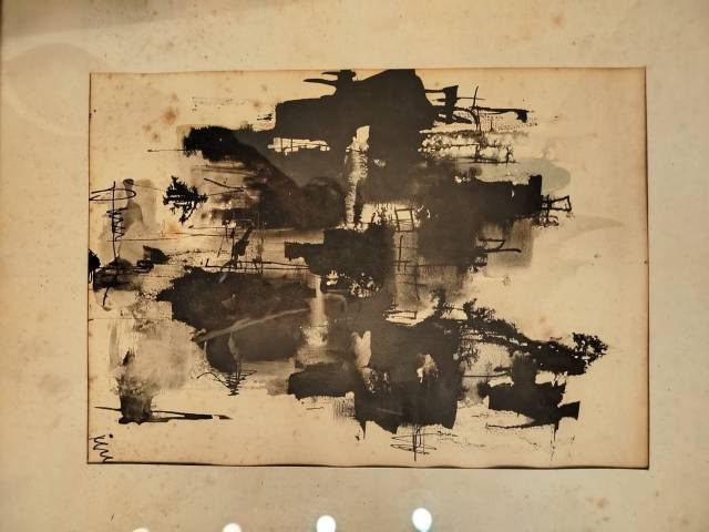 Mid-Century Abstract Ink Wash Drawing, Dated 1963 - paintings collectible
