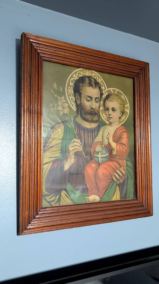 Mid-20th Century Lithographic Print of Saint Joseph and the Christ Child - religious collectible