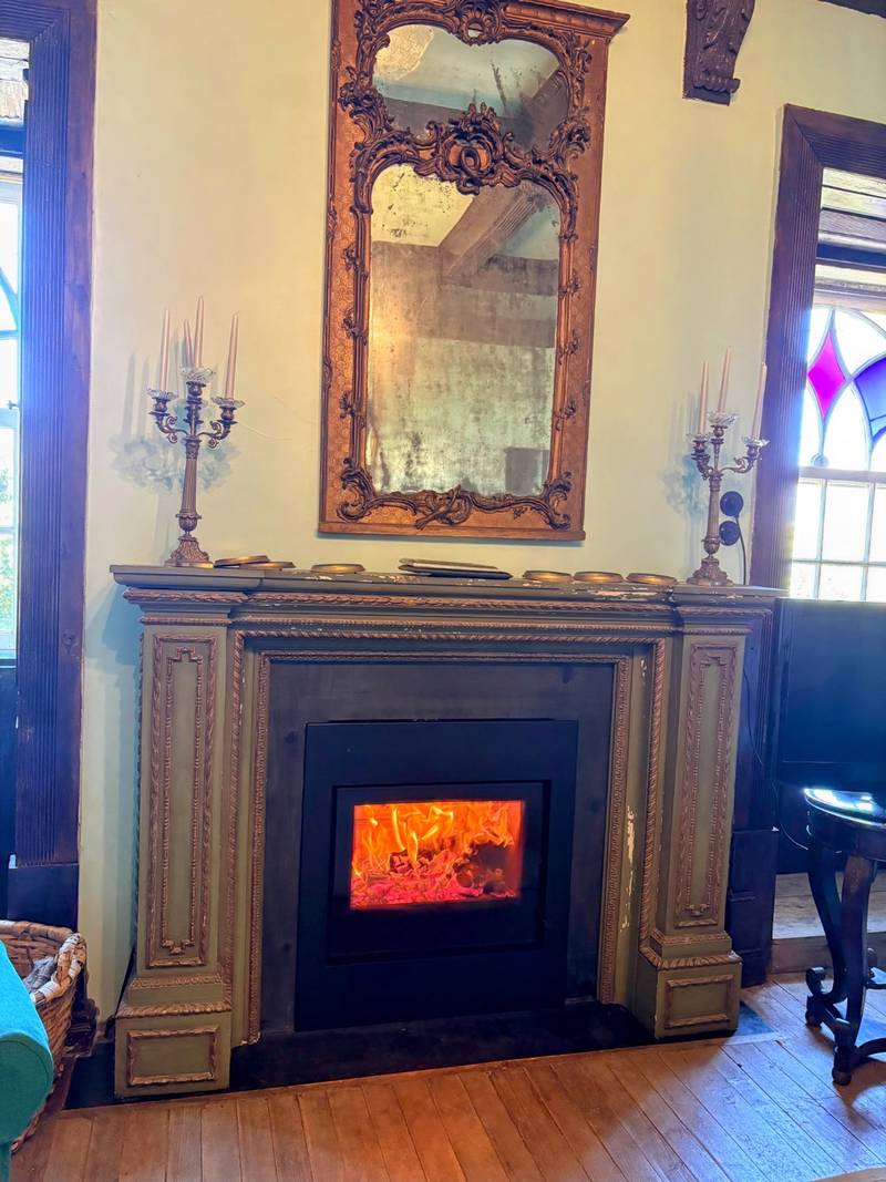 Neoclassical Painted Fireplace Mantel with Rococo Pier Mirror - interior collectible
