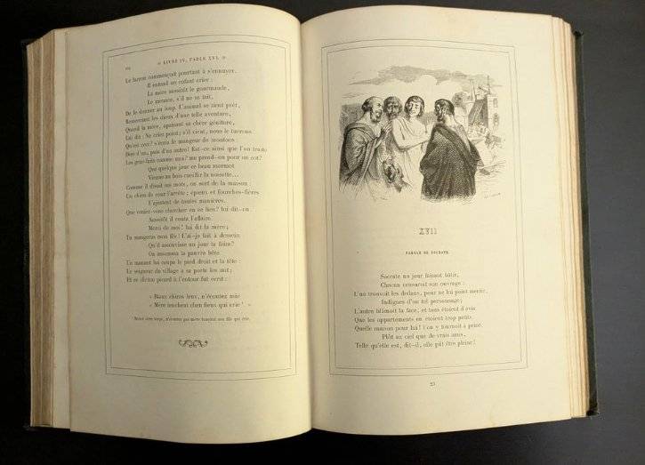 1859 Garnier Frères edition of La Fontaine's Fables with Grandville illustrations, featuring an ornate gilt leather spine. - view 1