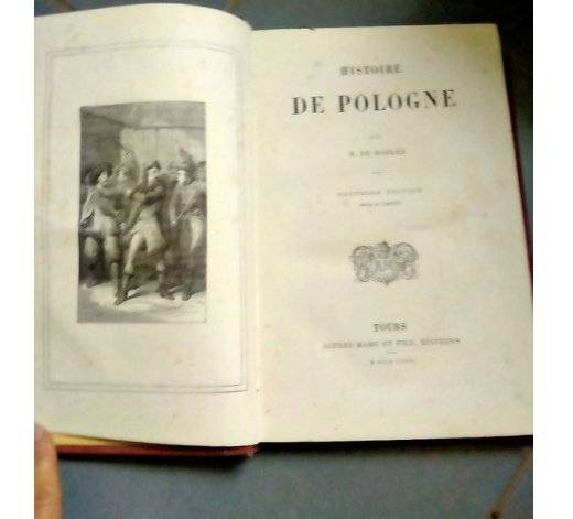 Front cover, title page, and spine of Histoire de Pologne by M. de Marlès, published in Tours by Alfred Mame et Fils in 1876. - view 1