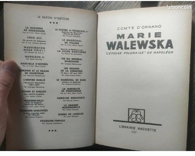 Title page and marbled cloth binding of Marie Walewska biography by Comte d'Ornano, Hachette. - view 1