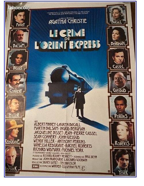 French theatrical poster for the 1974 film Le Crime de l'Orient Express featuring train and cast portraits