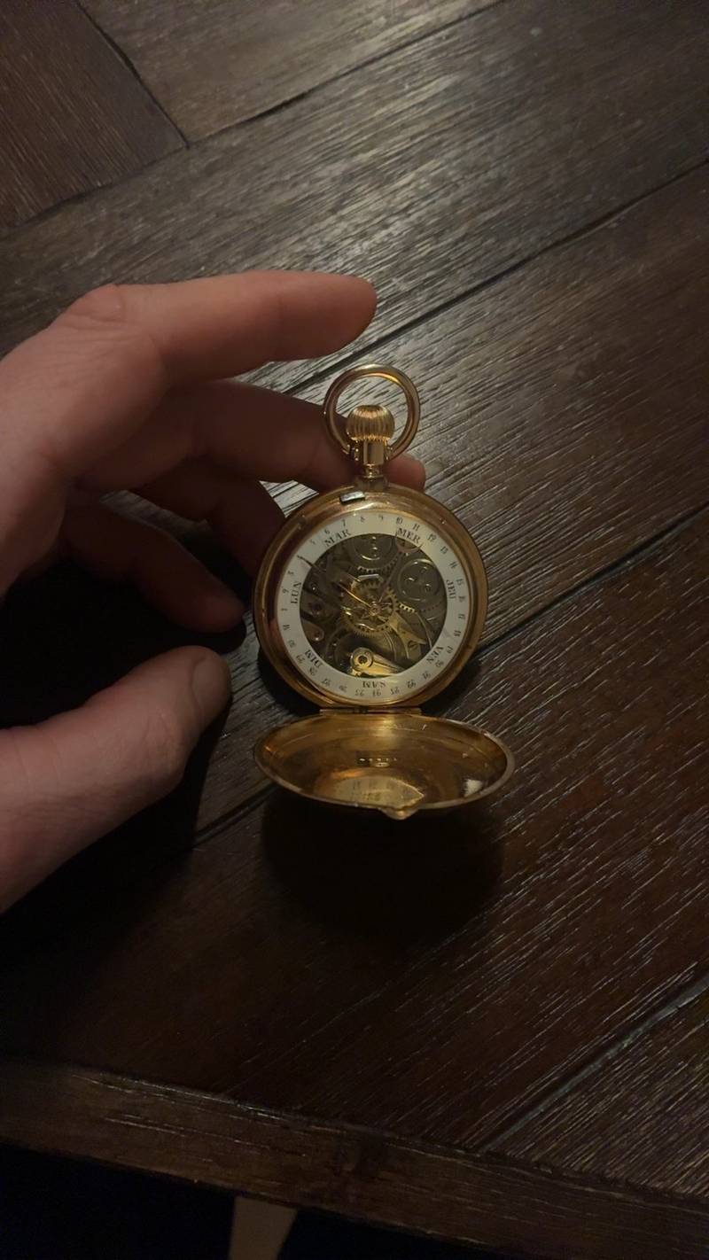 Swiss Triple Calendar Skeletonized Pocket Watch - watches collectible