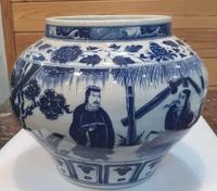 Blue and White Guan-style Jar with Figural Narrative - view 1