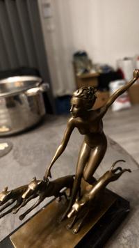 Art Deco Style Bronze Sculpture: Diana the Huntress with Hounds - view 3