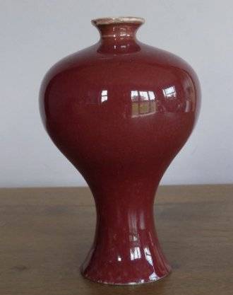 Monochrome Oxblood Meiping Vase - asian collectible
