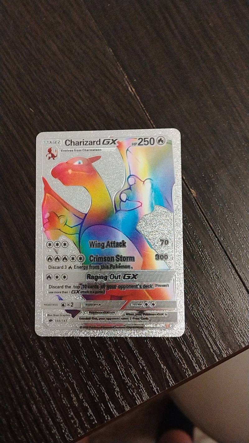 Silver metallic novelty card featuring Charizard-GX Rainbow Rare 150/147 from Sun and Moon Burning Shadows. - view 1