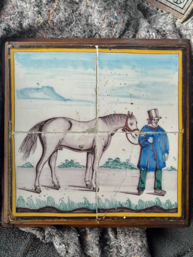 Equestrian Ceramic Tile Panel - Man and Horse - ceramics collectible