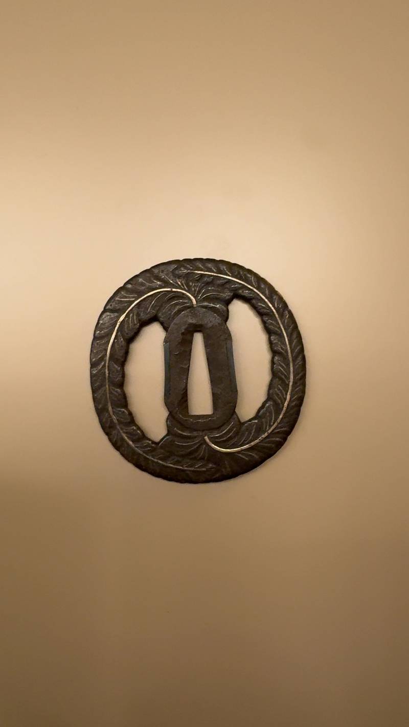 Edo Period Iron Tsuba with Musashino Grass and Silver Inlay - militaria collectible