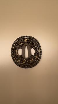 Namban Style Iron Tsuba with Dragon and Tendril Inlay - view 1