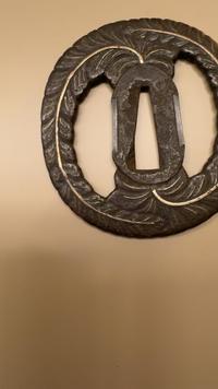 Edo Period Iron Tsuba with Musashino Grass and Silver Inlay - view 3