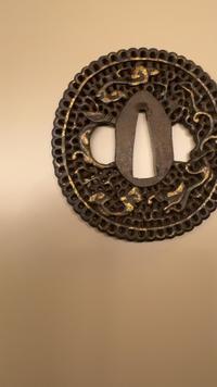 Namban Style Iron Tsuba with Dragon and Tendril Inlay - view 3