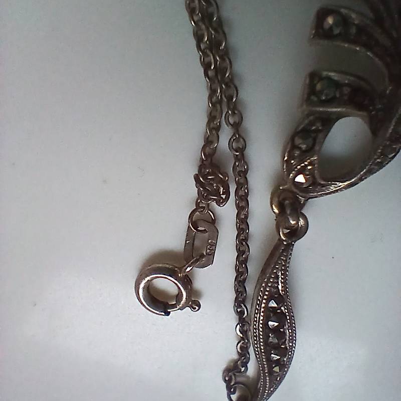 Art Deco Style Marcasite Sterling Silver Necklace - jewelry collectible