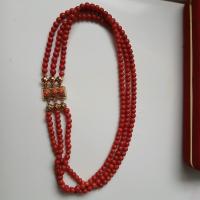 Triple-Strand Coral Bead Necklace with Gold-Tone Box Clasp - view 1