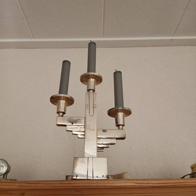 Art Deco Geometric Ziggurat Candelabrum c.1930 - antiques collectible