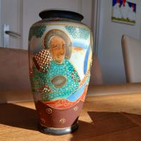Satsuma-style Moriage Dragon and Arhat Vase - view 2