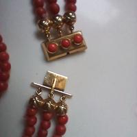 Triple-Strand Coral Bead Necklace with Gold-Tone Box Clasp - view 3