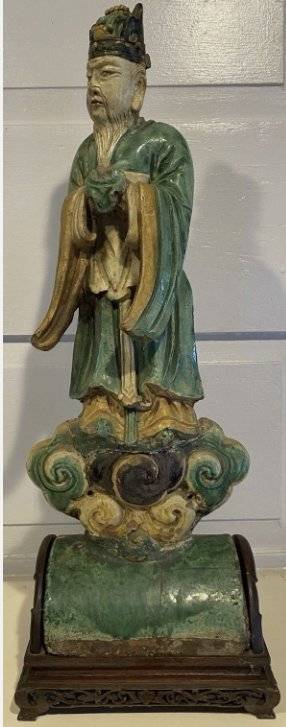 Chinese Shiwan Sancai Glazed Roof Tile Figure - ceramics collectible