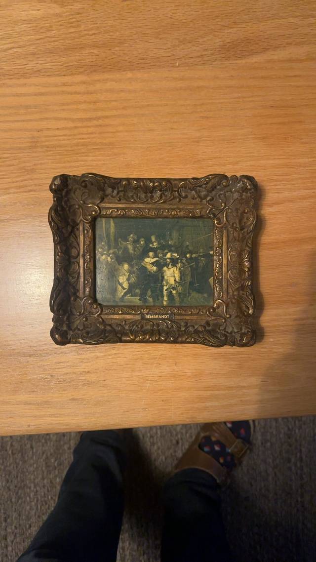 Miniature Print of Rembrandt's 'The Night Watch' in Rococo-Style Frame - prints collectible
