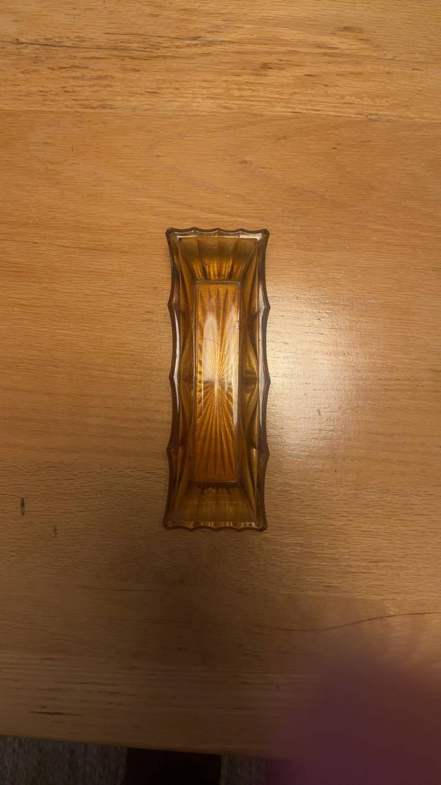 Amber Pressed Glass Tray - Starburst Pattern - decorative collectible