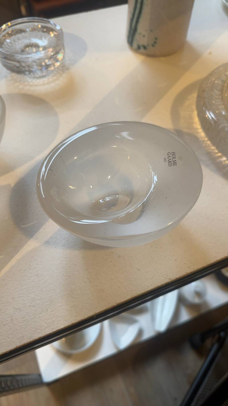 Frosted glass bowl by Per Lütken for Holmegaard, displaying a heavy, organic, mid-century modern design. - view 1
