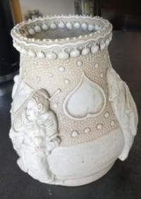 Chinese Shiwan Ware Figural Vase with Molded Luohan Relief, Late 19th Century - view 1