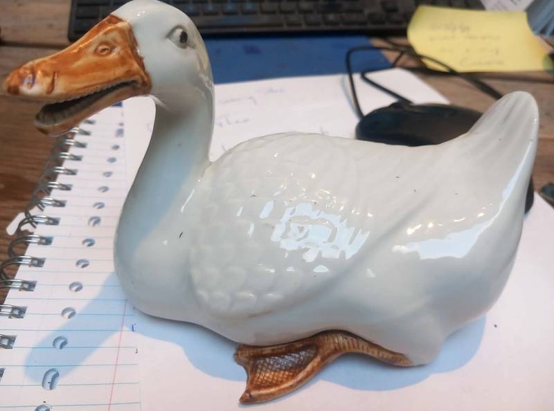 Mid-20th Century Glazed Ceramic Goose Figurine - ceramics collectible