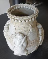 Chinese Shiwan Ware Figural Vase with Molded Luohan Relief, Late 19th Century - view 2