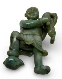 Chinese Jadeite Carving of a Boy with Immortal Peach - view 2