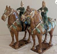 Sancai-style Marbled Earthenware Equestrians - view 1