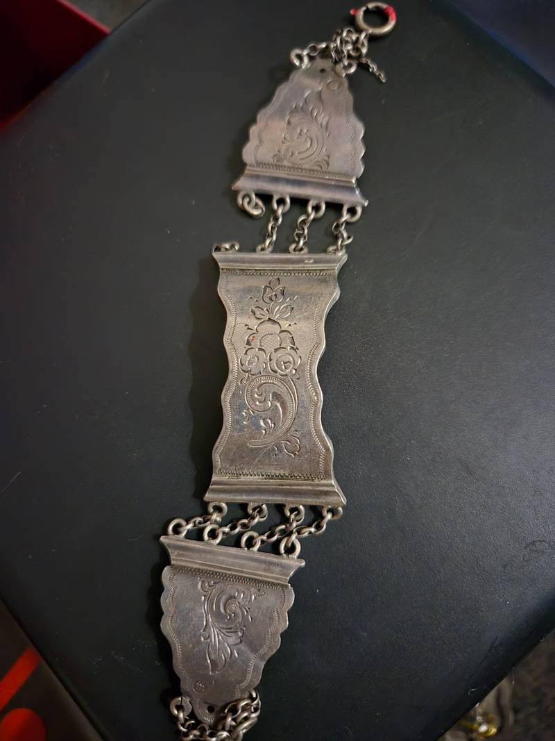 Victorian Engraved Silver or Silver-Plated Bracelet - jewelry collectible