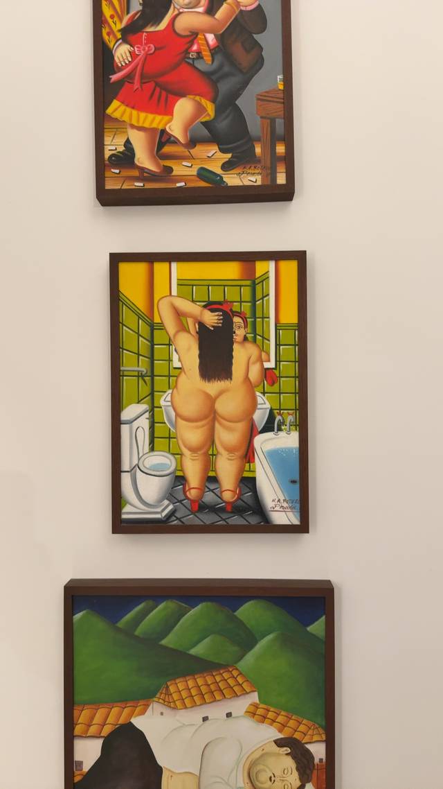 Nude Woman in Bathroom, attributed to H.A. Botero - paintings collectible
