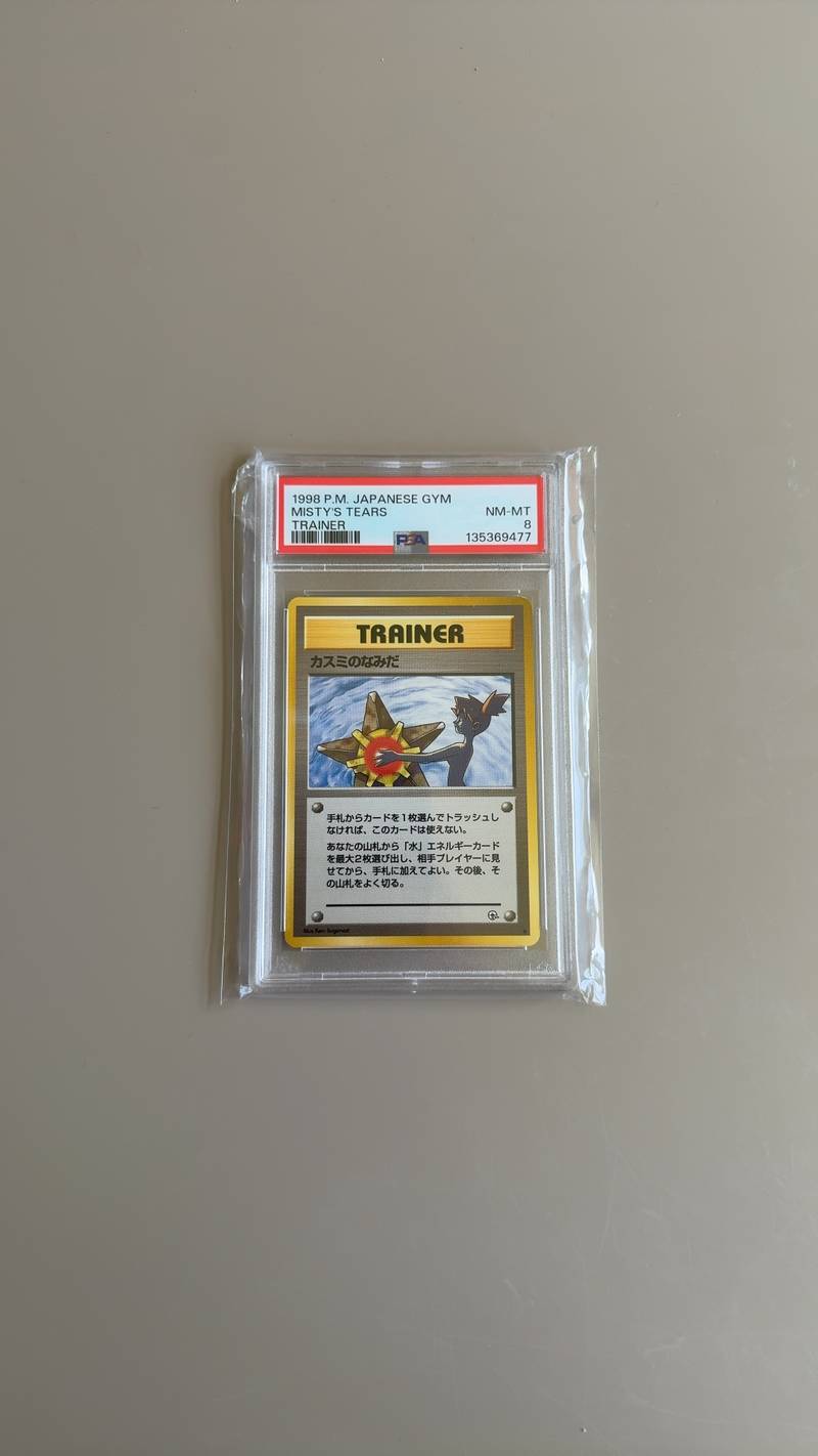 PSA 8 graded Japanese Misty's Tears Pokémon card from the 1998 Gym set, featuring the uncensored Ken Sugimori artwork. - view 1