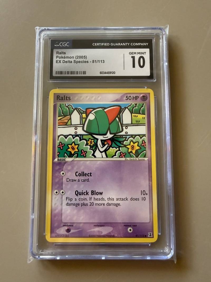 CGC Gem Mint 10 graded 2005 EX Delta Species Ralts card number 81/113 in acrylic slab - view 1