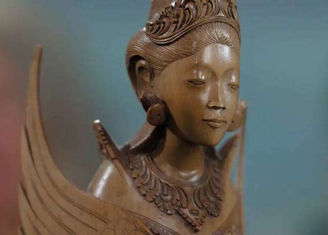 Balinese Art Deco Wooden Sculpture of a Winged Celestial (Kinnari) - asian collectible